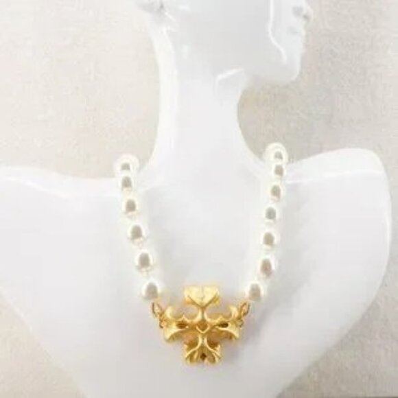 Tory Burch Roxanne Pearl Necklace Gold/ Ivory OS - Picture 4 of 8